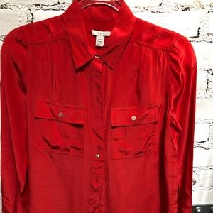 J Crew 100% silk blouse size 0 Holiday Red